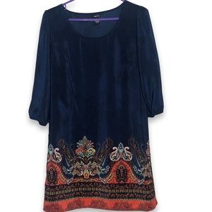 Rue 21 Size Small Navy with Paisley Print 3/4 Sleeve Dress